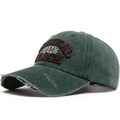 Vintage dark green washed cotton baseball cap with retro 3D letter embroidery details - Adjustable / Army Green