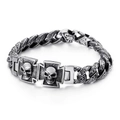 Vintage punk skull and cross bracelet for men with zircon insets and engraved steel chain - Double Skull Cross Medal (KB112537-BD)