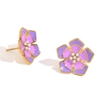 Golden flower earrings with purple and pink enamel petals and center pearl detail - Petal Stud Earrings (Double Purple)