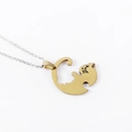 Cat puzzle pendant necklace in golden finish with silver chain for couples - Gold Round Cat