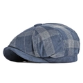Vintage corduroy newsboy cap with blue and grey plaid pattern shown from a side view - One Size 56-58cm / Corduroy-Navy Blue