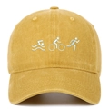 Detail of triathlon sports embroidery on yellow washed cotton baseball cap - Adjustable / Yellow