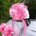 Pink and gold decorative car ribbon bow installed on mirror and door handle - 10 Strands Pack / Ink Gold Edge Pink