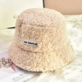 Winter faux lamb wool bucket hat in beige color with a soft plush texture - One Size / Beige