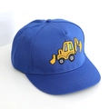 Royal blue kids flat brim baseball cap featuring a yellow excavator embroidery - 52cm(Adjustable) / Blue