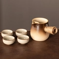 Ceramic milk tea set with gradient brown pot, rope-wrapped handle and four cups - 500ml / Brown Jar Pot 500ml + 4 Ru Kiln Cups