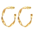Pendientes de aro chic en forma de C de acero inoxidable chapado en oro de 18K para mujer - Forma C Torsonada / Dorado