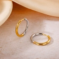 Two-tone gold and silver circular hoop earrings with a polished hinged closure design - Inner Diameter 16mm / Two Colors
