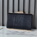 Elegant black pleated evening clutch bag with square gold metal clasp for women - Black
