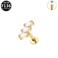 Gold G23 titanium labret stud with three rectangular zircons and internal threading - Gold - 3-Stone Step