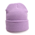 Lavender purple ribbed knit beanie hat with turn-up cuff for autumn and winter warmth - One Size / Elastic / Light Purple