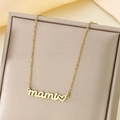 Close-up of 18K gold-plated mama necklace with mami letter pendant and heart detail - mami Heart Style (KN282723-KLX)