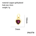 Detail view of heart-shaped copper gold plated pendant with red zircon and measurements - Red(P01570)