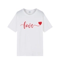 Weißes Baumwoll-T-Shirt mit rotem Love-Schriftzug und Herz-Print auf weißem Hintergrund - XS / Weiß 317 (Roter Druck)