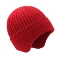 Winter knitted earflap beanie for men in bright red ribbed thick thermal fabric - Red No Brim
