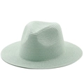 Mint green wide brim straw fedora hat for women with elegant spiral weave sun protection - One Size 58cm / Mint Green