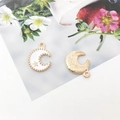 DIY alloy crescent moon charms with white enamel and star detail for jewelry making - Moon / 12x16mm