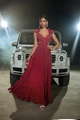 Robe longue en mousseline rouge à pois avec dos nu et détails de lacets croisés - XS / Rouge à Pois
