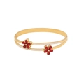 Gouden roestvrijstalen armband met rode zirkonia bloemen en sprankelende steentjes - Dubbele Rode Bloem