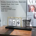 Minimalist wood desk calendar with gold metal pen holder and black mesh storage cup - Black & Gold