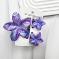 Three-piece purple frangipani hair claw set with marble texture on white display card - Marble-look Purple Set (including Card)