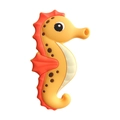 Cute yellow seahorse shaped silicone baby teether with red fins and white striped belly - Seahorse Teether / Orange