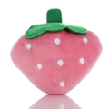 Plush strawberry dog squeaky toy in pink with white polka dots and green leaves - Pink Strawberry