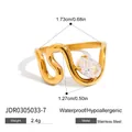 Golden wavy stainless steel ring with oval white zircon, 2.4g weight and waterproof - JDR0305033 Gold Snake Curve Size 7