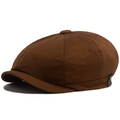 Classic dark brown newsboy cap in textured twill cotton with vintage eight-panel design - Caramel color