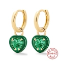 Goldene Creolen mit grünen Herzanhängern aus 925er Sterlingsilber für Damen - 925er Silber / Gold-Grüner Zirkonia