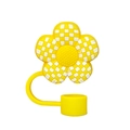 Dettaglio del tappo in silicone per cannuccia a fiore giallo 10mm con trama a scacchi - Giallo