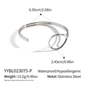 Detailed view of silver stainless steel open bangle showing 6.55cm inner diameter size - Wave Linear Style (YYBL023075-P) / Silver
