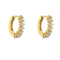 Close-up of gold-plated hoop earrings with micro-pave cubic zirconia settings - White