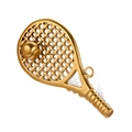 Colgante de raqueta de tenis dorado de acero inoxidable con una pelota sobre fondo blanco - Dorado