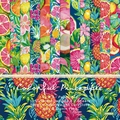 6x6 Colorful Pineapple scrapbook paper pad with 12 tropical fruit patterns in 160gsm cardstock - 20009a 24 Sheets