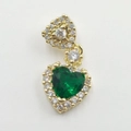 Golden heart necklace featuring a vibrant green center stone and clear zircon accents - Heart FD0015 Green Zircon Pendant