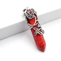 Hexagonal red stone cylinder pendant with intricate silver floral metal wrapping - Pendant Only (Without Chain) / Red Howlite