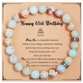Bracelet en perles fait main avec pierre bleue et carte de voeux pour 65e anniversaire - Bracelet en Pierre de Shoushan + Carte Joyeux 65ème