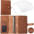 Amber brown A6 soft leather binder with 6-ring clips and clear zipper pockets - Amber Brown Set