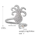 Zilveren roestvrijstalen open ring met pavé zirkonia zeedier-ontwerp, maat 7 - Octopus (A752) / Staalkleur