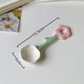 Pink flower ceramic spoon with small yellow blossoms and green stem handle 15.5cm - Starry Flower-Long Handle Spoon