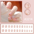 Unghie finte corte rosa cipria A3214 con motivi floreali e scaglie d'oro - Stile Fiore Rosa Foglia d'Oro - Tipo Colla (A3214)