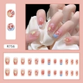 Sweet pink gradient press-on nails with yellow stars and white cloud patterns R756 - R756 Blush Flower