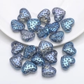 Blue heart-shaped glass beads with textured surface for DIY jewelry making and necklaces - Plated Ink Blue