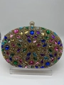 Oval gold evening clutch bag encrusted with colorful gemstones and sparkling rhinestones - Gold Multicolor Style B