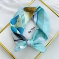 Artistic sky blue square silk scarf with abstract patterns shown in a gold frame - 53cm / 8 Teacup Dog