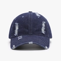 Distressed dark blue washed denim baseball cap with vintage frayed holes and retro style - Denim Blue