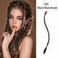 Braided hair extension in brown-black with misty blue highlights and secure clip - 1PC - Braided Hair Extension / Haze Blue