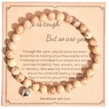 8mm pink zebra jasper stone beaded bracelet with heart charm and message gift card - Picture Jasper With Card Style