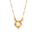 18K gold plated necklace featuring white bead accents and a large round metal pendant - Gold White